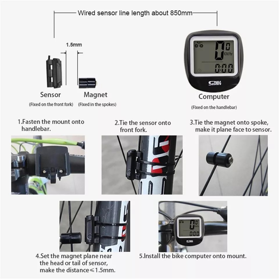 Speedometer Sepeda Wireless Kabel Odometer Watch LED Digital SD-568AE
