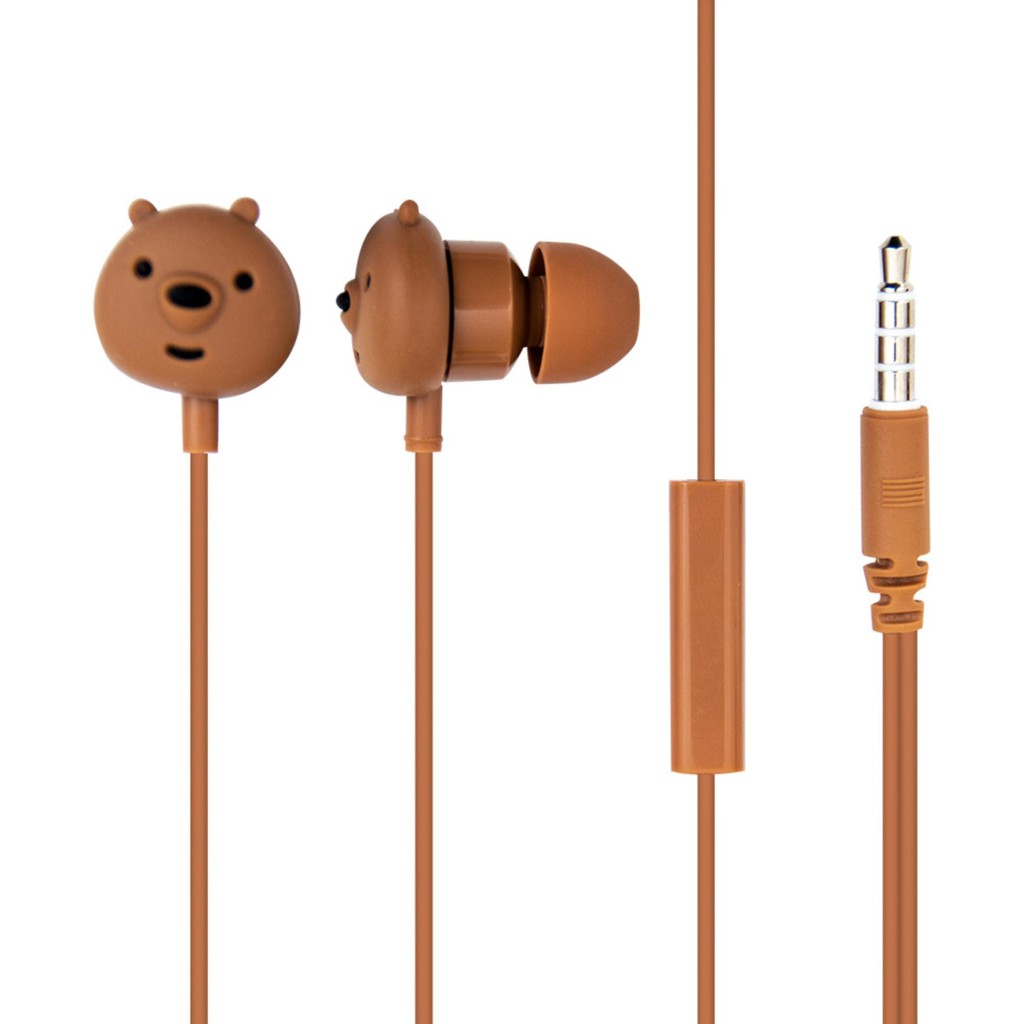 Miniso Earphone in Ear We Bare Bear Lucu Earbuds Silikon Kabel Noise Cancelling Headset Awet Universal-Coklat