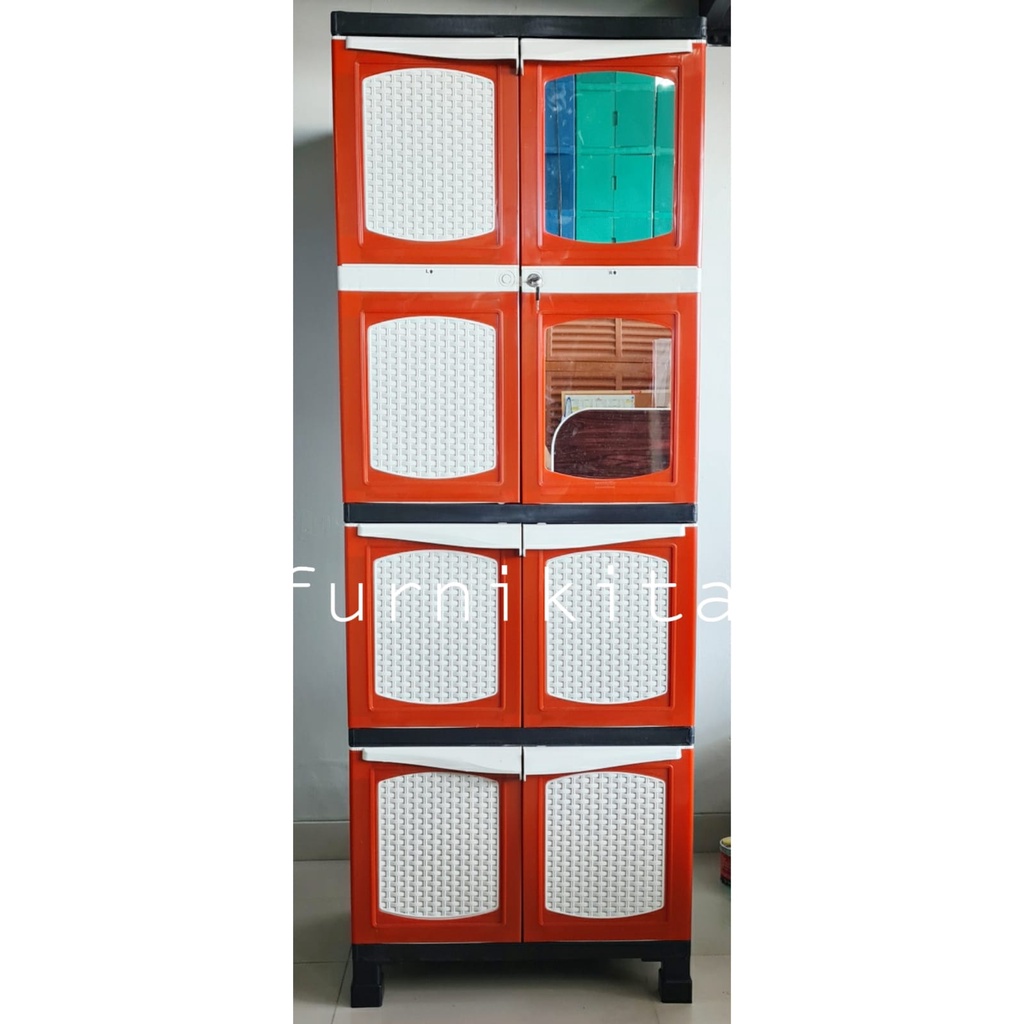 Jual Jumbo Lemari Plastik Gantung Kaca Rotan Susun 4 Dengan Kunci