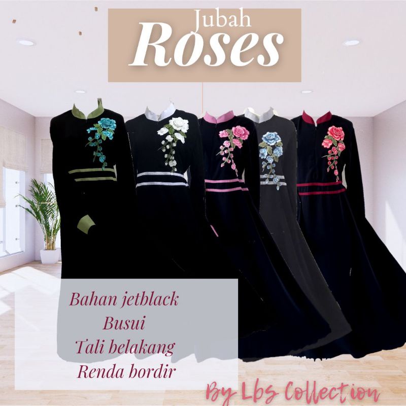 jubah akhwat Roses abaya hitam cantik elegan