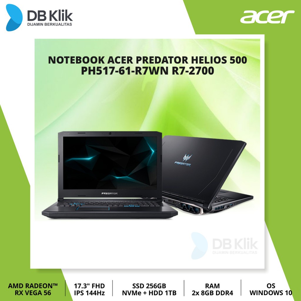 Notebook ACER Predator Helios 500 PH517-61-R7WN R7-2700 16GB 1TB HDD + 256GB SSD Wind10 17"