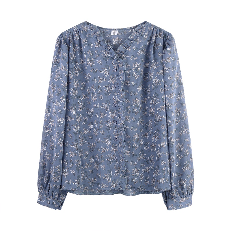 Kemeja Sifon Lengan Panjang Wanita Blouse Korean Style Floral Shirt