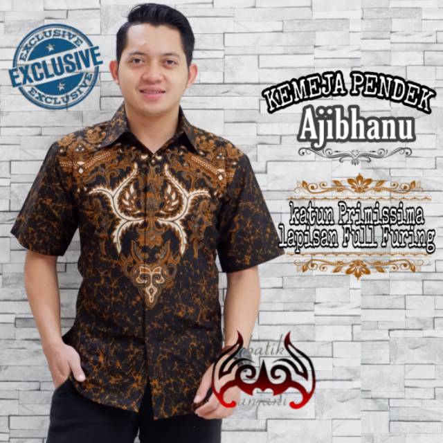 BATIK PREMIUM BATIK PRIA LENGAN PANJANG LAPIS FURING HITAM COKLAT Ajibaanu