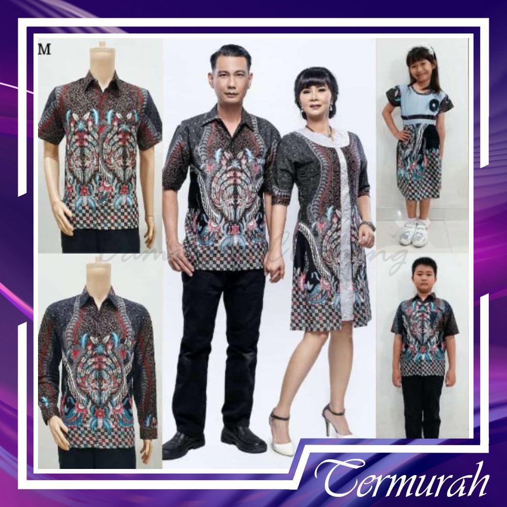 BATIK COUPLE KELUARGA MODERN PRIA LENGAN PANJANG PENDEK DAN ANAK TERBARU DRESS JUMBO NADHIRA ABU