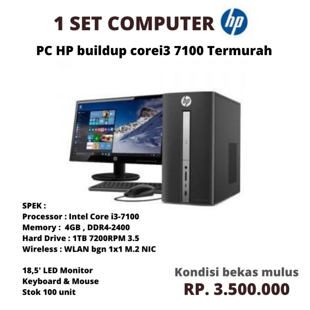 1 SET KOMPUTER HP PC HP buildup corei3 7100 Termurah
