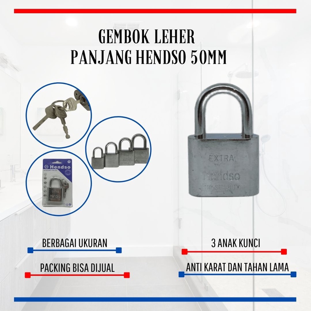 Gembok Putih Leher Pendek / Leher Panjang 50mm Crome