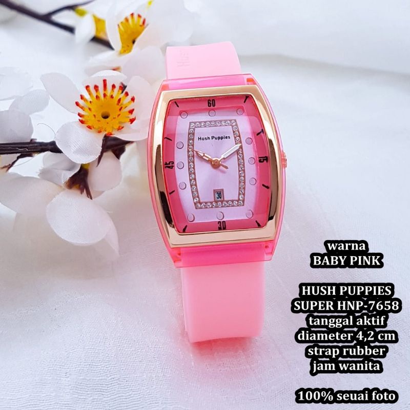 BS-Jam Tangan Wanita Hush Puppies Oval Strap Rubber Tanggal Aktif