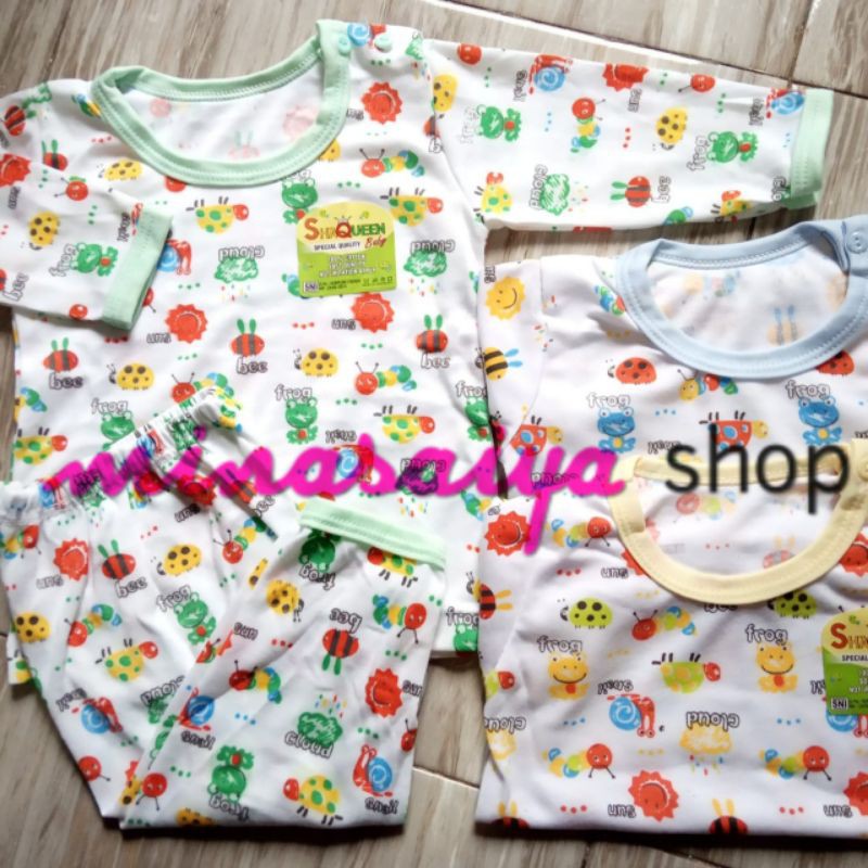 SHAQUEEN Setelan Bayi SNI Lengan Panjang Putih Motif Kancing Pundak dan Kancing Depan