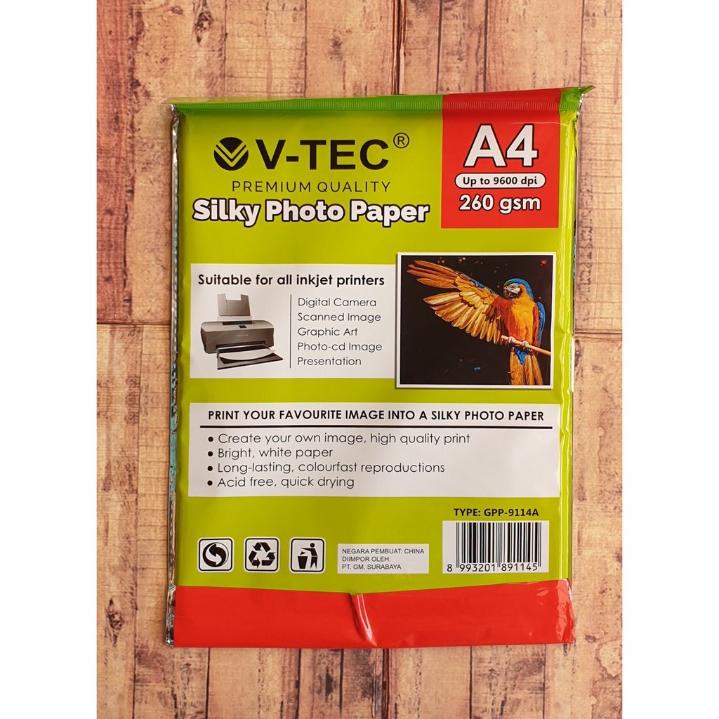 Photopaper Silky / Doft / Matte - V-TEC Silky Photopaper A4 260 Gsm - Kertas Foto Doft Matte