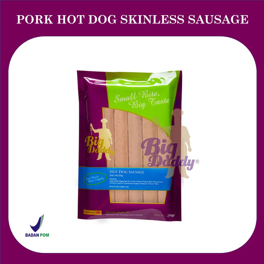 

BIGDADDY PORK HOTDOG SKINLESS SAUSAGE SOSIS BABI HOTDOG SOSIS HOTEL 250 GR