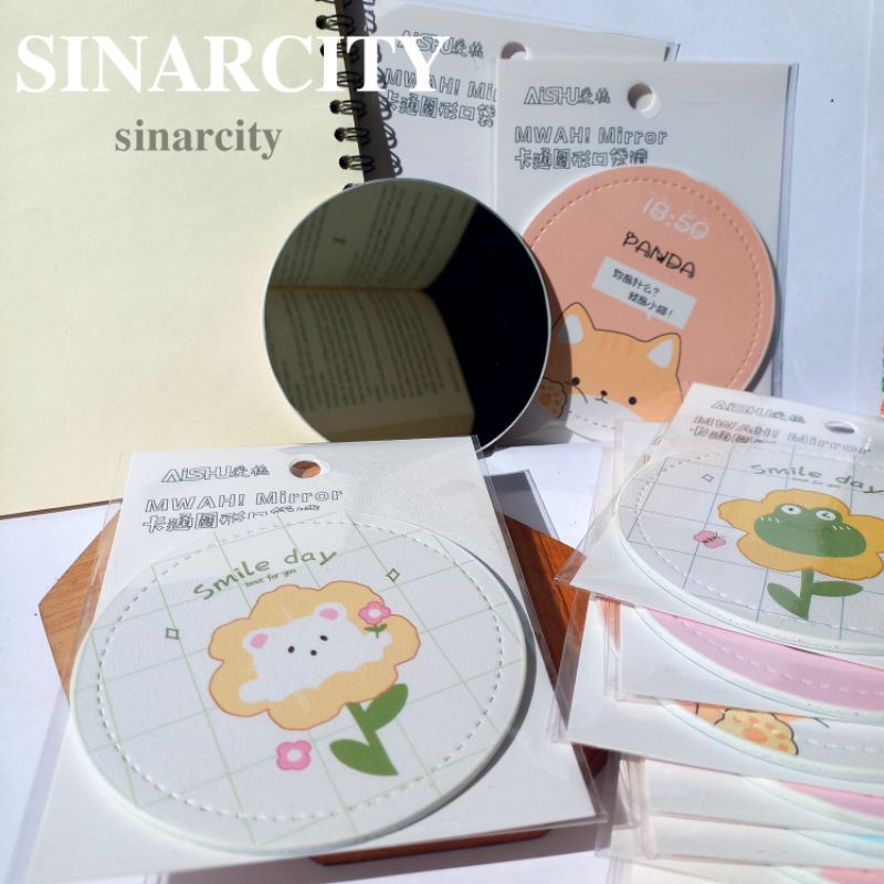 SC Cermin Bulat Aesthetic | Cermin Bulat Kecil Karakter Premium | Cermin Bulat Lucu Untuk Travel dan