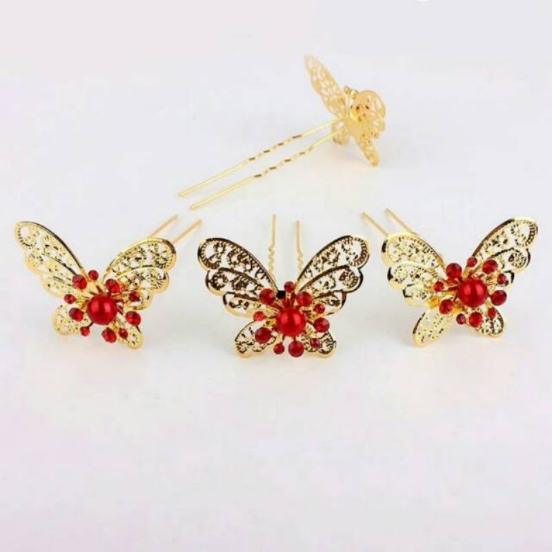 Hairpin Headress Hiasan Rambut Konde Kupu Kupu Butterfly Pesta Bride Bridemaid Pengantin Birthday