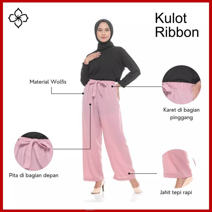 Celana Kulot Wanita Ribbon Pants Wolfis Highwaist Casual Tali Daily