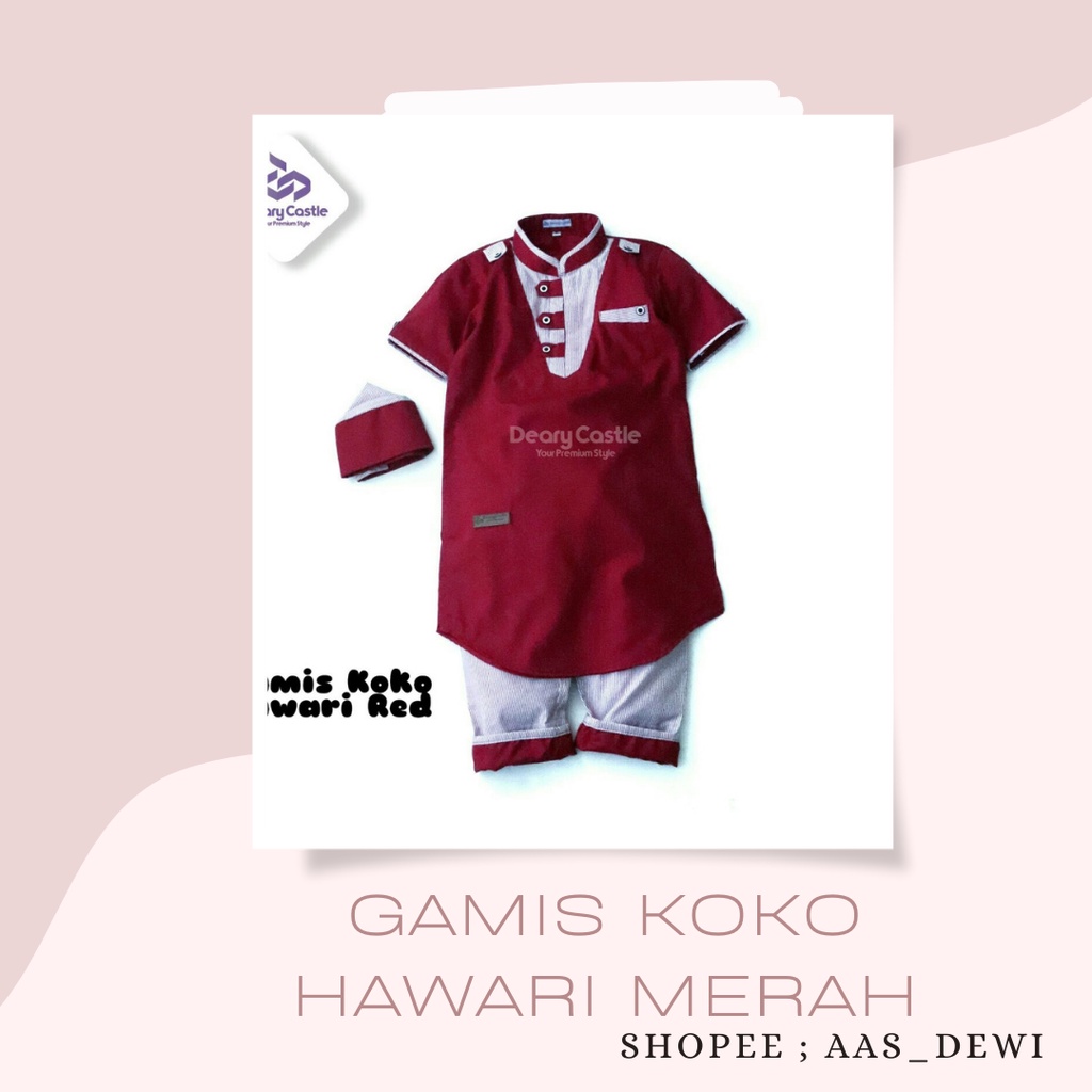 DEARY CASTLE GAMIS KOKO HAWARI MERAH / GAMIS KOKO ANAK / BAJU KOKO ANAK / KURTA ANAK / KOKO PAKISTAN