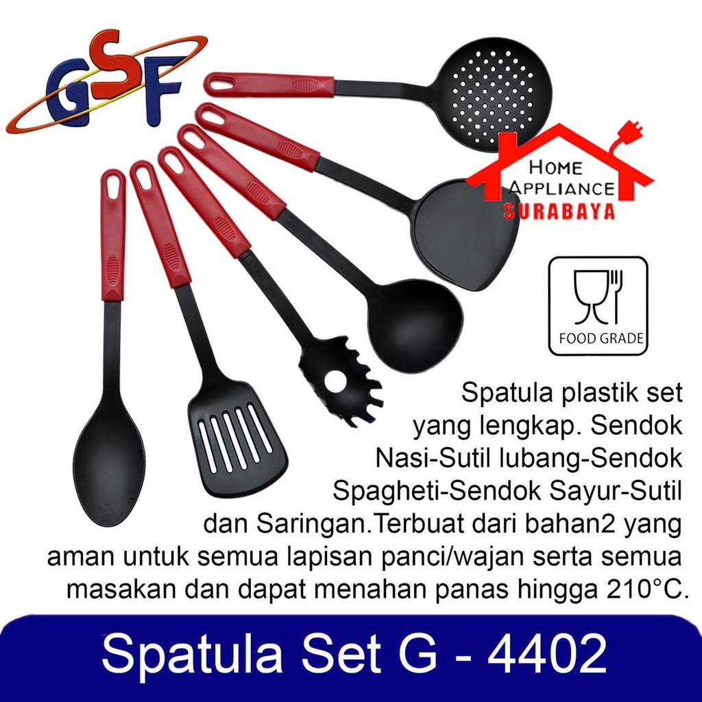 Alat Masak - Spatula Sutil Plastik Set 6 PCS - Kitchen Tools 6 IN 1 GSF 4402 / Hitam Polos Non Merk