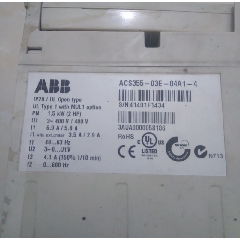 INVERTER ABB ACS355-03E-04A1-4  400/480V 1.5KW 2HP