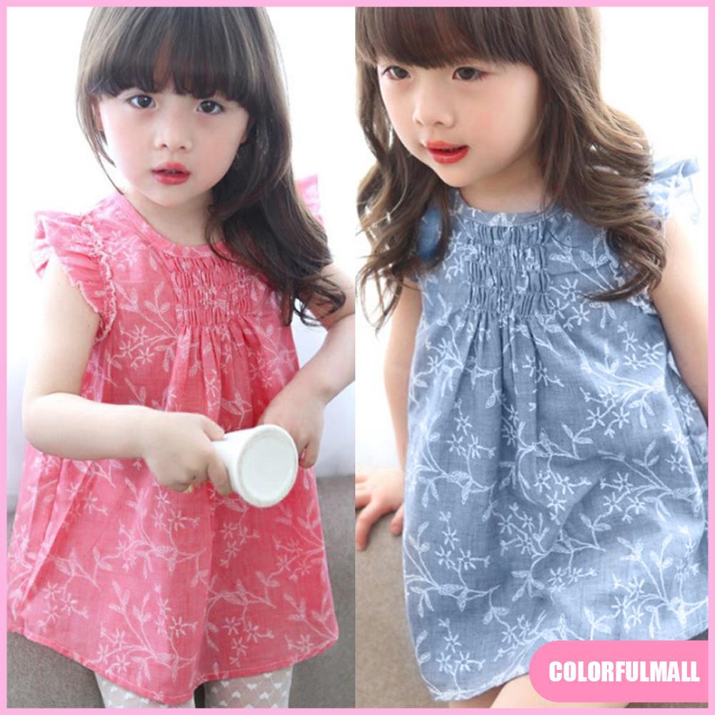 Dress Princess Anak Perempuan Tanpa Lengan Motif Bunga  