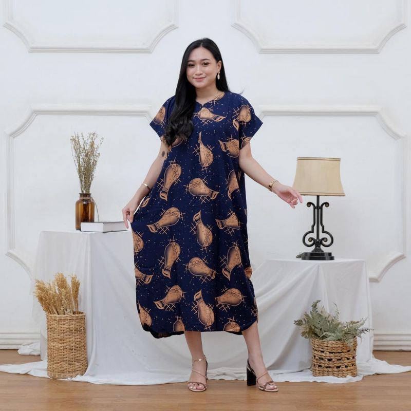 Daster Panjang Busui Kekinian Non Ruffle jumbo LD 130 kekinian viral-Barel navy