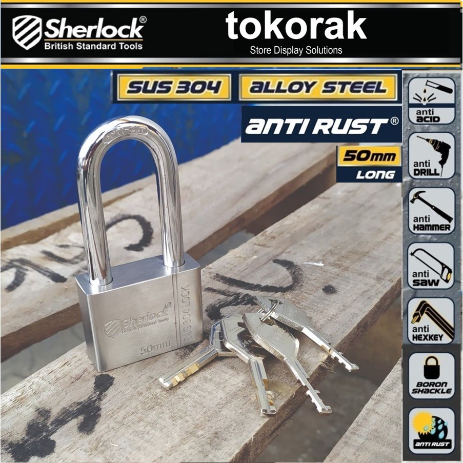 GEMBOK STAINLESS 304 ANTI RUST 50MM PJG SHERLOCK - GEMBOK ANTI KARAT