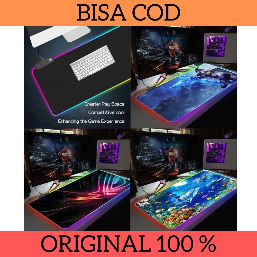 Mouse Pad Gaming RGB XL LED Glowing High Precision Jumbo Mousepad Besar USB Cable Anti Air Anti Slip