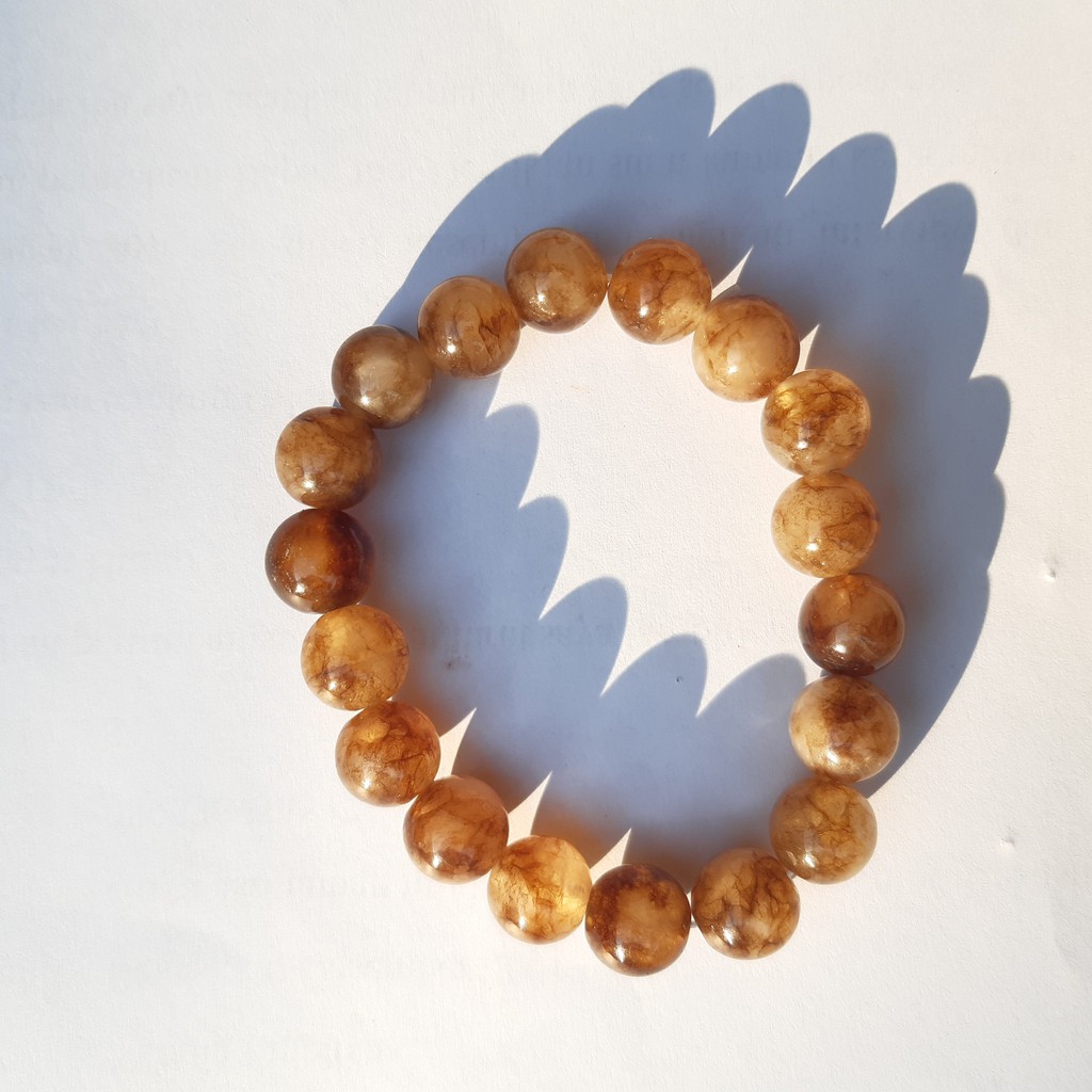 DS Gelang Giok Terapi Kesehatan Corak Coklat Bulat Kecil