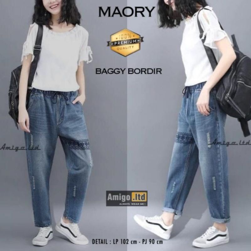 Celana Jeans Korea Terbaru | Celana Wanita Casual | Baggy Pants Kekinian ko