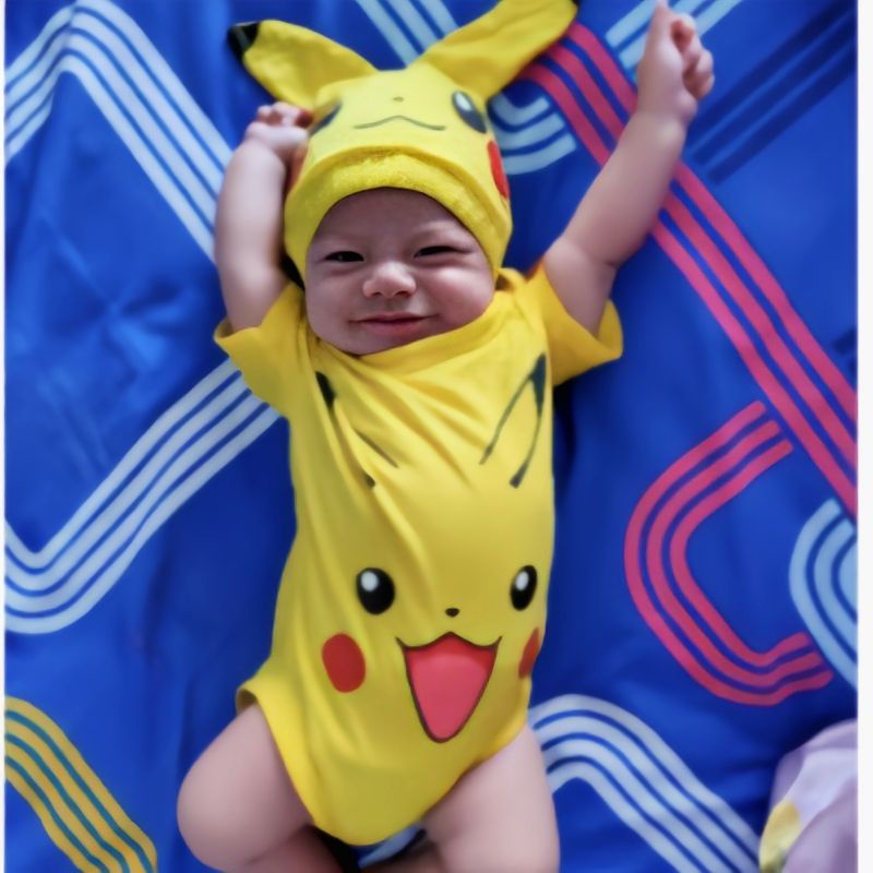 KOSTUM BAYI BAJU BAYI JUMPER BAYI MOTIF PIKHACU / BAJU BAYI KARAKTER POKEMON