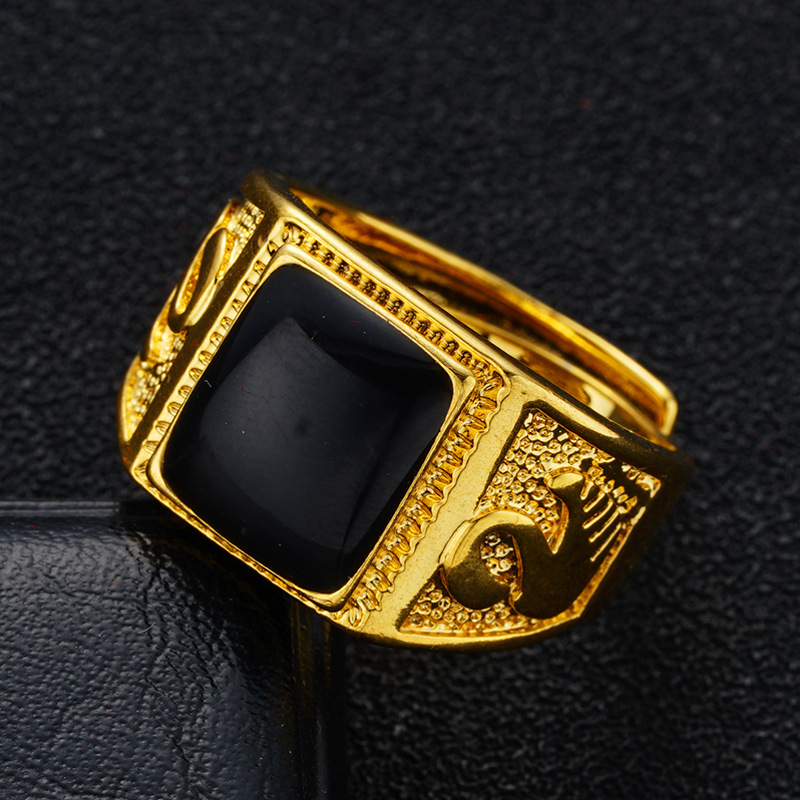 Cincin Emas Asli Kadar 375 Model Terbuka Dapat Disesuaikan Aksen Batu Permata Merah Hijau Hitam Untuk Pria