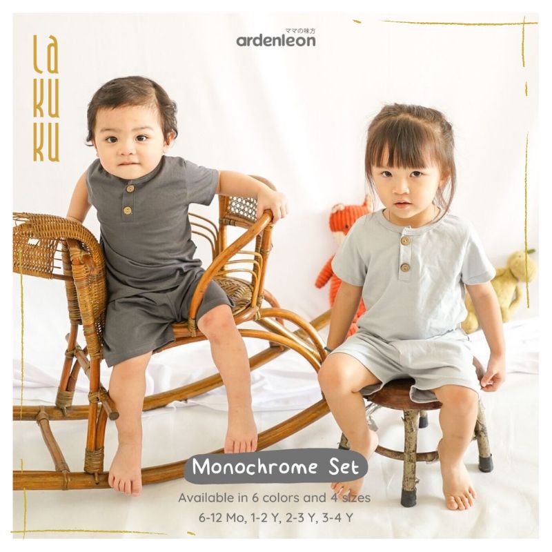 Lakuku - Ardenleon Unisex Monochrome Set 2.0 Setelan Baju Celana pendek polos anak