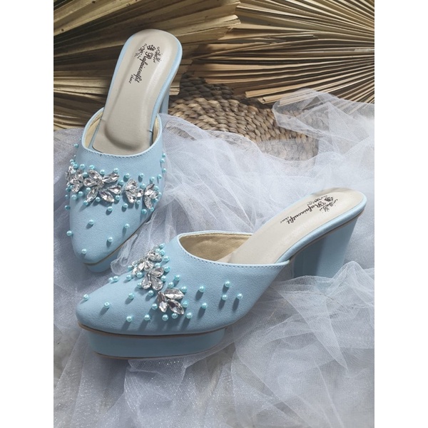 sepatu wanita wedding Mingka babyblue tinggi 9cm tahu