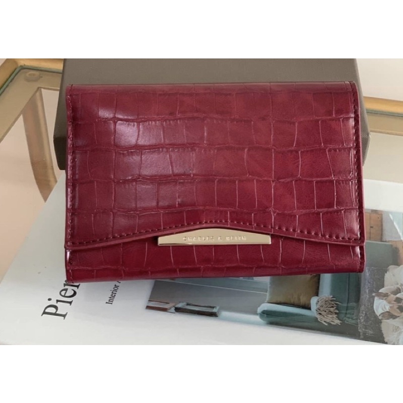 DOMPET WANITA IMPORT CK CNK FRONT FLAP WALLET ORI | Vente Gallery-Maroon Croco + Box