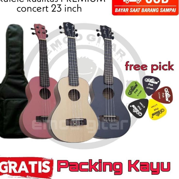 ♂ Ukulele concerto model aloha cowboy / gitar mini / gitar kecil / kentrung bonus softcase dan pick 