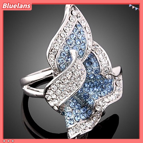 Cincin Wanita Lapis Emas 9K Bentuk Daun Aksen Kristal Dan Berlian Imitasi Untuk Hadiah