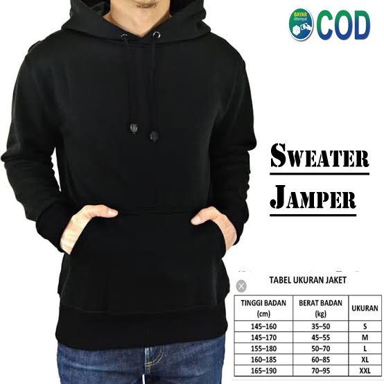 Jaket Sweater Hoodie Pria Jumper Polos Bahan Fleece - Hitam