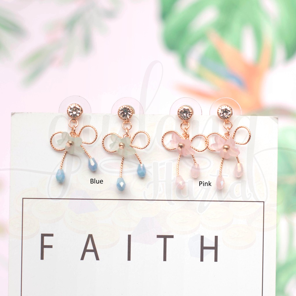 Anting Stud Korea Flower Ribbon Pita Bunga Lucu Simple Unik GH 203349