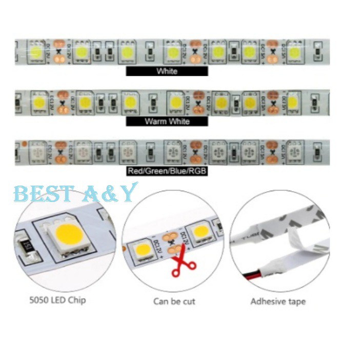 Lampu LED Strip Light 5050 12V Mata Besar Non Waterproof 5 Meter per Roll