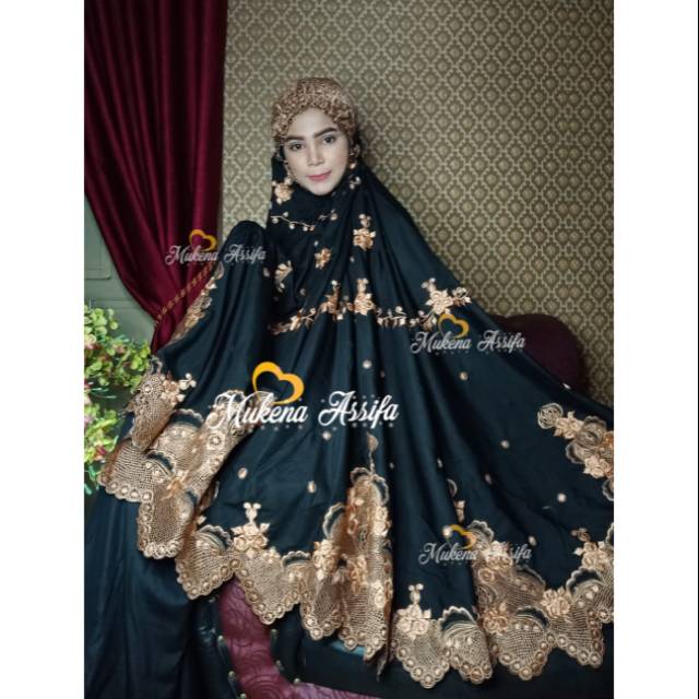 Mukena hitam  bordir EXCLUSIVE hand made bordir bukittinggi mukena handmade mukena mahar seserahan m
