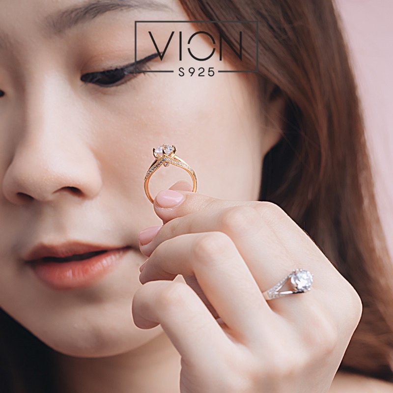 Vion S925 Ring 10425  , cincin silver 925 / perak , cincin replika berlian crystal zirconia