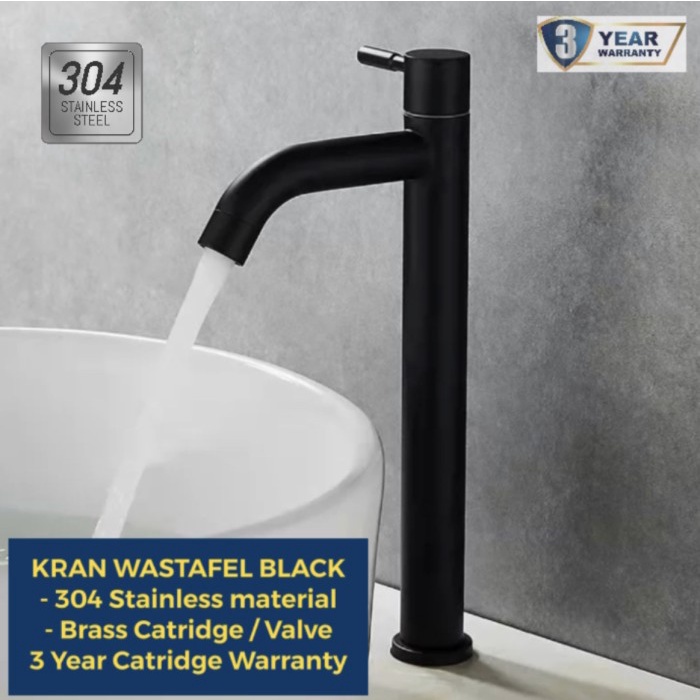 1732 Kran Wastafel Bambu Stainless Hitam Kran Washtafel Mangkok Hitam