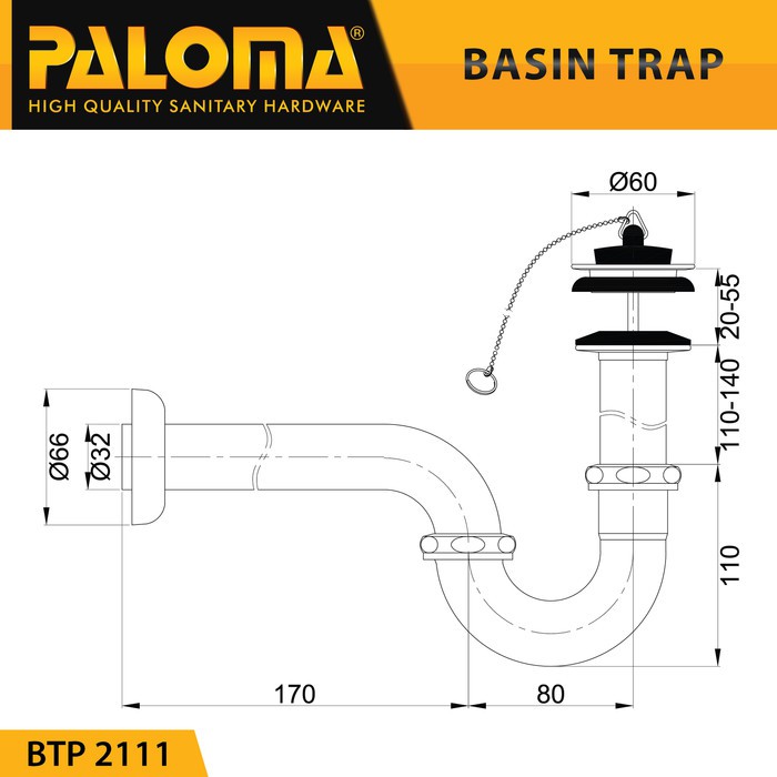 PALOMA BTP 2111 Sifon Afur Set P-Trap Pembuangan Wastafel Siphon Avur