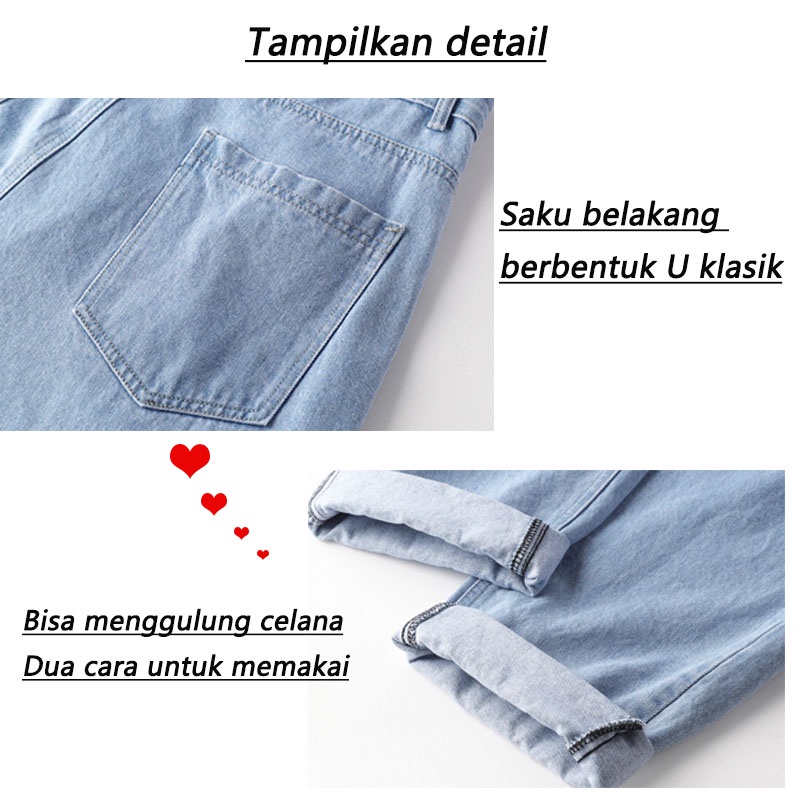 Baggy jeans celana jeans pria celana korean style straight jeans biru muda fashion santai celana jeans panjang pria