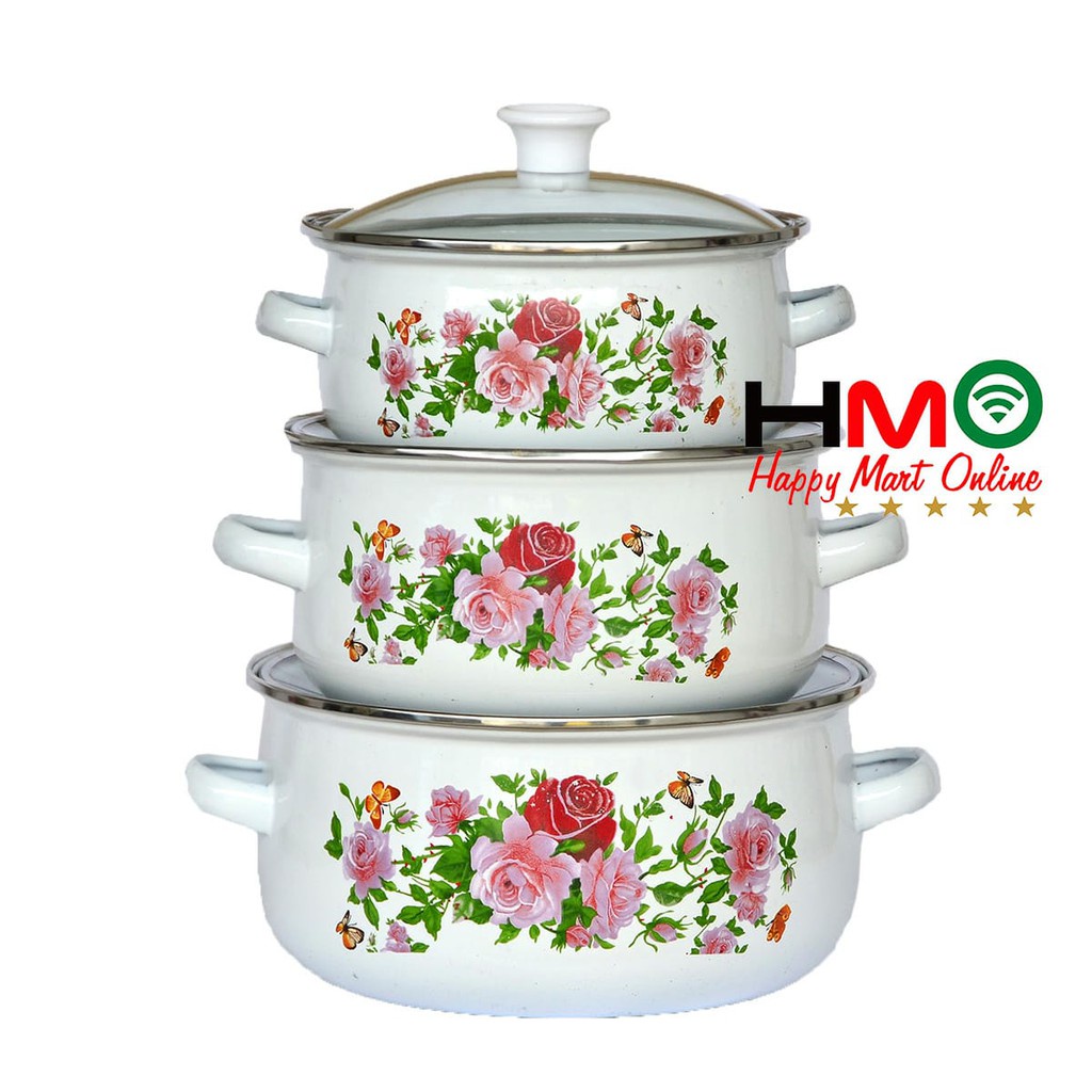 GSF Panci Bunga Enamel Susun 3 Panci Set GSF-1618 GSF 1618