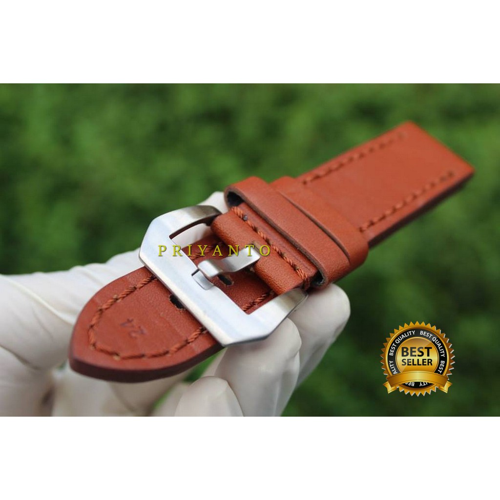 STRAP LEATHER TALI JAM TANGAN KULIT COKLAT BUCKLE SILVER 22 24mm