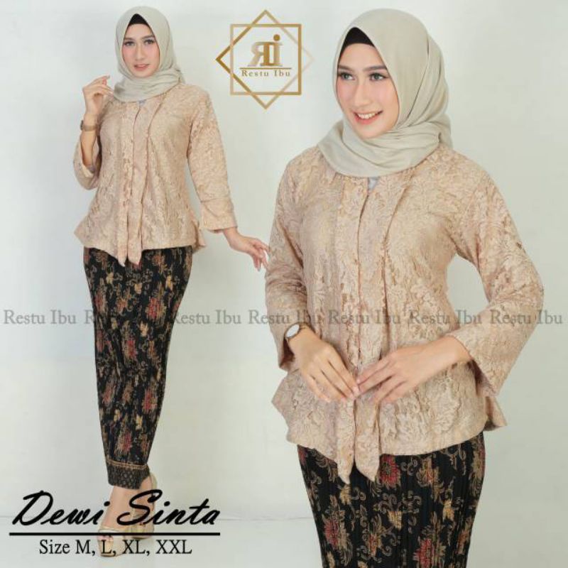 SETELAN KEBAYA FLOY BROKAT PENDEK + ROK PLISKET BATIK DEWASA PANJANG / BAJU KEBAYA WANITA MUSLIM MOD
