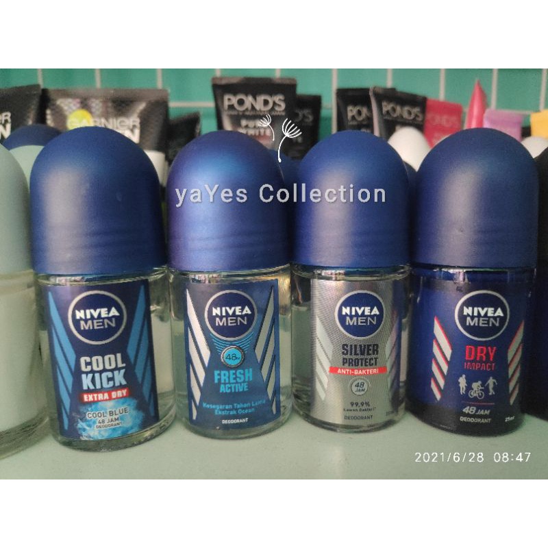 Nivea Deodoran Roll On 25 ml deo Ketiak silk touch invisible black white happy men man cowok cewek