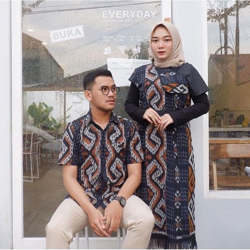 couple tenun etnik tunik jepara baju tenun dres tenun coklat