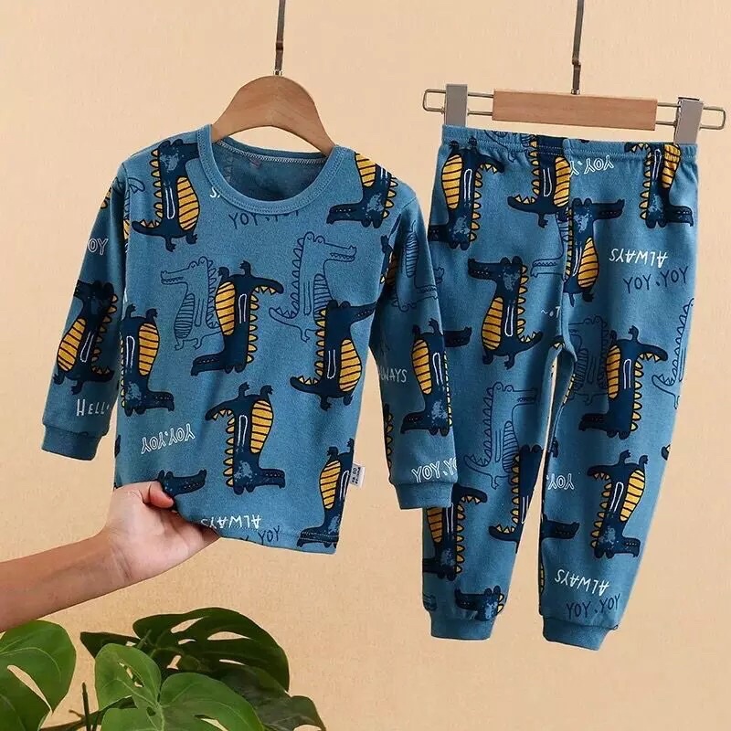 Piyama Anak Bahan Katun Import Premium Baju Setelan Anak Gambar Dino Baju Tidur Anak Murah Baju Piyama Anak Tangan Panjang
