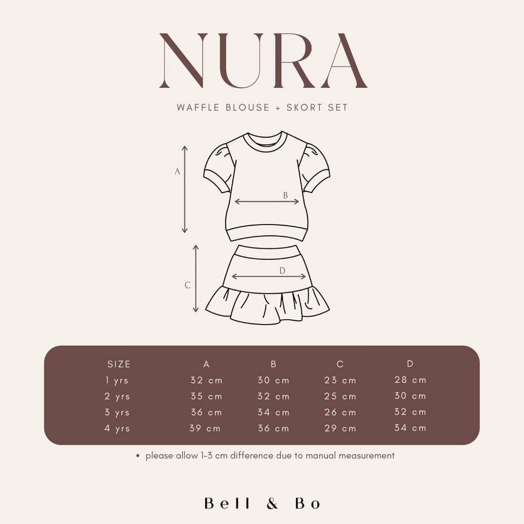 BELL&amp;BO - NURA WAFFLE SET - SETELAN BAJU ANAK PEREMPUAN - BAJU DAN ROK BELL N BO