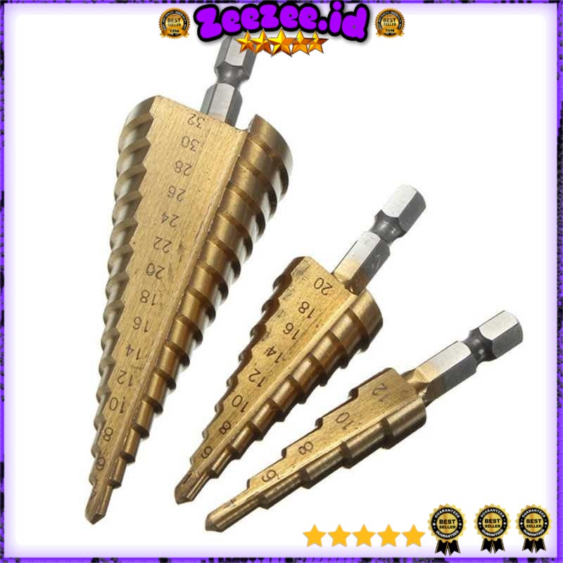 Mata Bor Pagoda Spiral 3PCS Besi Kuningan Kayu Plastik Step Drill Tingkat Payung Cone HSS 4 12 20 32