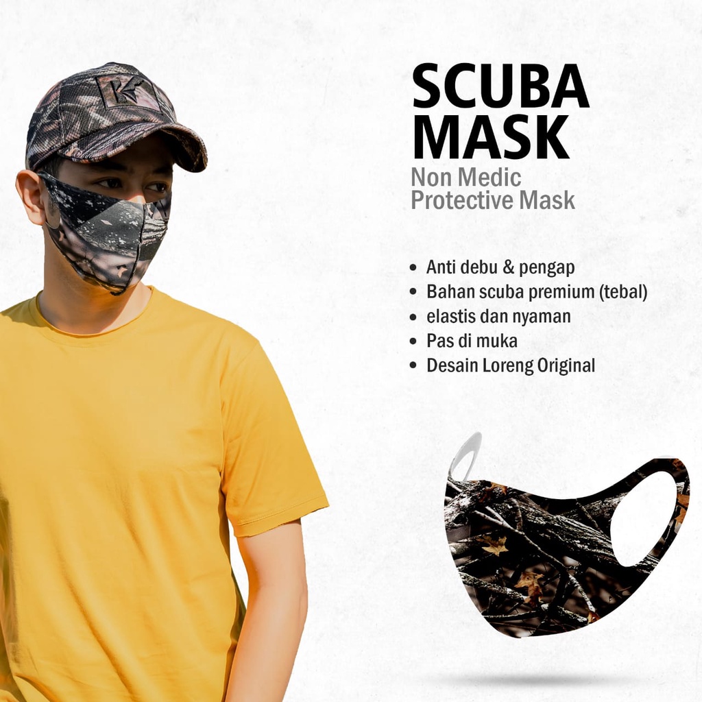 Masker Scuba Dewasa - Gramasi 340 - Anti Polusi dan Lembut - Bisa Dicuci - Tebal dan Premium